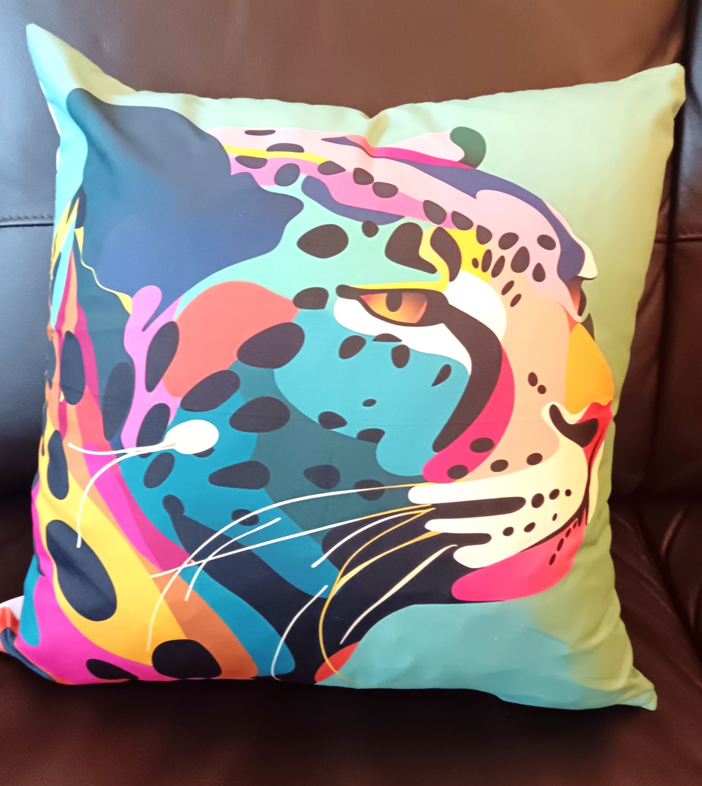 Leopard head Green Cushion