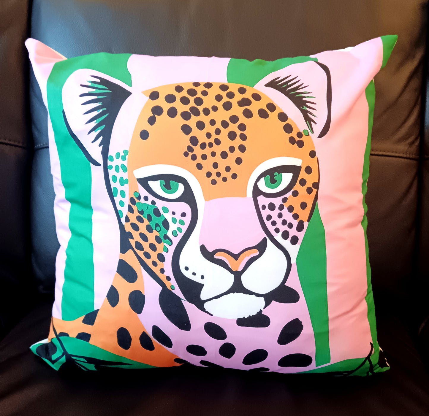 Pink and Green Leopard cushion
