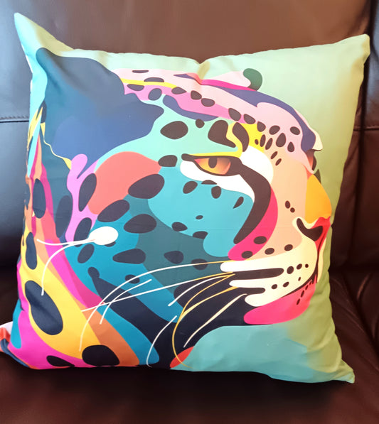 Leopard head Green Cushion