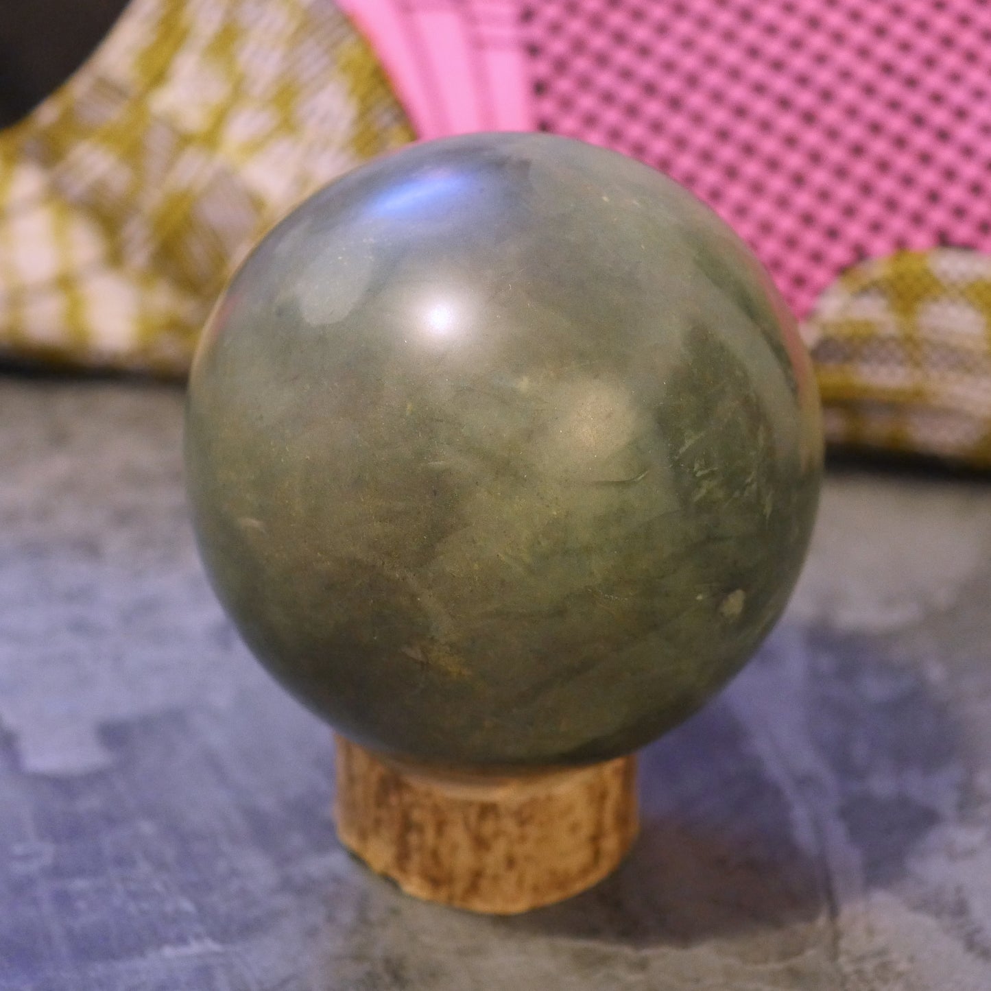 Green and yellow handcrafted Dorodango