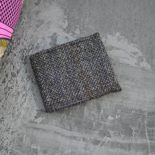 Grey Handmade Bi-Fold Wallet – Upcycled Harris Tweed & Bicycle Inner Tubes
